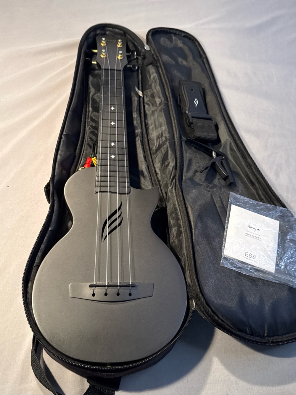 Enya Matte Black Electric-Style Acoustic Ukulele with Case